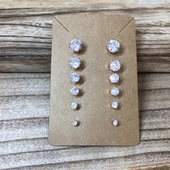 18K Rose Gold Plated CZ Stud Earrings 8MM - Picture 5 of 8